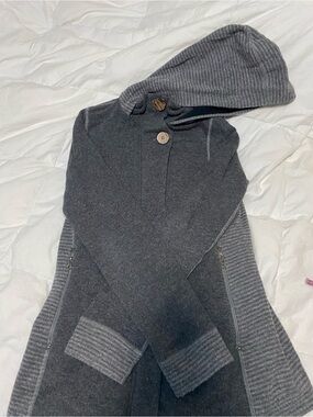 Prana Charcoal Hooded Wool Knit Cardigan